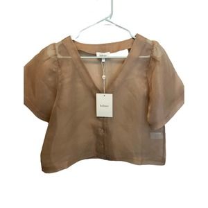 NEW Bohme Sheer Champagne Short Sleeve Top